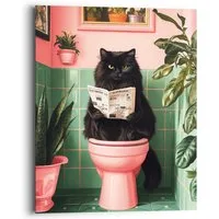 Reinders! Deco-Panel Katze hat Pause, Toilette - Rosa - MDF - Tiere - 40x50 cm