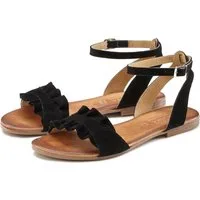 LASCANA offener Schuh, Sandale Sandalette, Sommerschuh aus hochwertigem Leder mit kleinen Rüschen