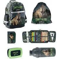 PASO Schulrucksack mit Turnbeutel, befüllter Federmappe, Brotdose und Trinkflasche - DINO (5-teilig)