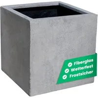 VIVANNO Pflanzkübel Fiberglas BLOCK Würfel - Betongrau Beton-Design (1 St), 30x30x30 cm