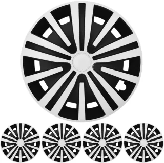 4x PREMIUM DESIGN Radkappen Radzierblenden Set "Spinel" 15 ZOLL in Weiß Schwarz
