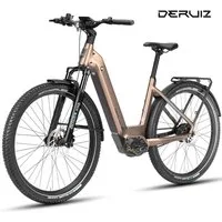 DERUIZ E-Bike Cityrad 29 Zoll, 110Nm, 48V 720Wh, 180km, Riemenantrieb, Bluetooth+APP, Nabenschaltung, Mittelmotor, 720 Wh, (Trittfrequenz- und Drehmomentsensor, Lockout-Federgabel, Tiefeinsteiger), Routenaufzeichnung, 120Lux Licht, Elektrofahrrad bis