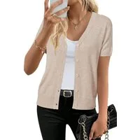 Arach&Cloz Cardigan Damen Wool Blend Strickjacke Kurz Cardigan V-Ausschnitt Strickmantel Knit Bolero mit Knopf