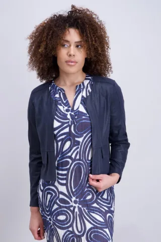signe nature - Moderner kurzer Blazer mit Rundhalsausschnitt blau - Gr. - 38