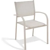 KHG Gartenstuhl Beige-Grau, Stapelstuhl aus Stahl-Gestell (mit Rücken- & Sitzbespannung aus textilem Gewebe), stapelbar, wetterfest