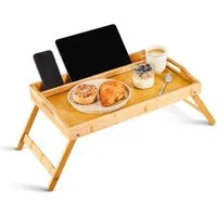 Blumtal Tabletttisch Betttablett aus Bambus mit Holzstrebe für Tablets/Handys, Frühstückstablett fürs Bett - Betttisch klappbar 50 x 30 x 6 cm