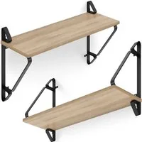 tectake Wandregal Ablageregal aus Holz und Stahl, 60 x 20 x 33,5 cm, Hängeregal Irvine 2-tlg., Industrial Style, Belastbarkeit je Regal 15 kg, einfache Montage