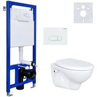Belvit WC-Komplettset mit Vorwandelement, WC (Softclose-Sitz) & Betätigungsplatte, vormontiertes Vorwandelement (höhenverstellbar), (selbsttragendes System 1-St. für die Trockenbaumontage), Unterputz-Spülkasten mit Zwei-Mengen-Technik 3/6L, Tragkraft