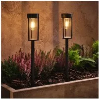 Lights4fun LED Gartenleuchte 2er Set "Woburn" Solar-Erdspießleuchten mit warmweißen LEDs