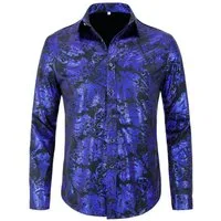 Allthemen Langarmhemd Herren Jacquard Oberteile glitzes Freizeithemd für Hochzeit