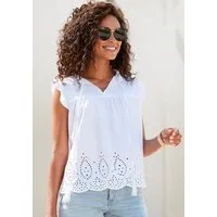 Vivance Kurzarmbluse mit Broderie Anglaise und V-Ausschnitt, Blusentop, sommerlich