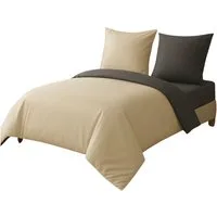 Leonado Vicenti Bettwäsche Luxus Satin-Bettwäsche aus 100 % Baumwolle, Satin, 3 teilig, Wendebettwäsche, hochwertig, dezenter Glanz, Unifarben, Anthrazit