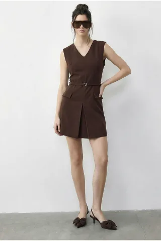 Gürteltier V-Ausschnitt Mini-Kleid