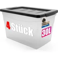 BigDean Aufbewahrungsbox 4x 30 L Aufbewahrungsbox mit Deckel Budget Line Plastikbox mit Deckel (Set, 4 St., Aufbewahrungsbox mit Deckel), BPA-Frei, Praxisnahes Durchdachtes Design, Langlebig