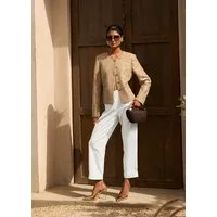 MADELEINE Kurzblazer Glanzblazer mit Pailletten Eleganter Einreiher mit Rundhals, Leistentaschen und Langarm