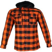 Alpha Speeds Motorradjacke Flanell-Holzfäller Motorrad KEV ARAMID Lumber-Biker Hemd PRO Orange (Wasserdicht & Winddicht & Atmungsaktiv + wasserdichte Reißverschlüsse) mit abnehmbare Kapuze & Innenjacke, All Season, inklusive Protektoren