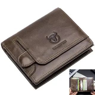 BULLCAPTAIN Genuine Leather Wallet for Men Retro Large Capacity Wallet RFID Blocking Wallet Multi-card Position Credit C