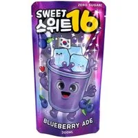 Sweet16 Softgetränk, Sweet16 Blaubeerlimonade koreanisches Getränk zuckerfrei 200ml