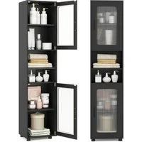 COSTWAY Badkommode, Hochschrank Badezimmer mit 2 Glastüren 170cm weiß