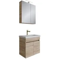 Planetmöbel Badmöbel-Set Badmöbel Set - Waschtisch mit Spiegelschrank 63 cm, (waschbecken mit unterschrank, 3-St., spiegelschrank bad mit beleuchtung)