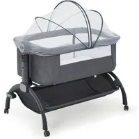 GarveeMore Beistellbett 3 in 1 Babybett mit Rollen & Umrandung, 98 × 63 ×84 cm, bis 9 kg, 360° Rollen feststellbar, 15° Anti-Reflux-Neigung, höhenverstellbar