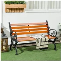 Outsunny Gartenbank Balkonbank mit Armlehnen, für Garten, Balkon, wetterfest (Sitzbank für 2 Personen, 1-St., Parkbank), Holz, 120 x 64 x 79 cm, Teak