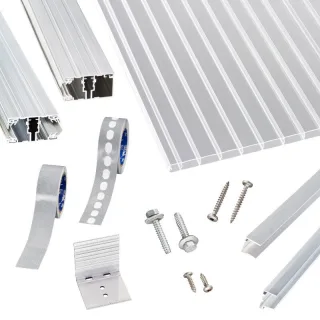 Polycarbonat Doppelstegplatten | Terrassendach-Set | hochwertigem Alu Verlegeprofil | 16 mm | glasklar