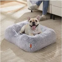 FEANDREA Tierbett Hundebett, Hundekissen, Hundekorb, Hundesofa, rutschfest, Ombré-Grau, weiche Polsterung, 71 x 55 x 18 cm, erhöhte Ränder, Bezug abnehmbar und maschinenwaschbar
