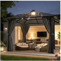 GUNJI Pavillon 3x3/3x4m Gartenpavillon mit 4 Seitenteilen&LED-Beleuchtung, (mit 4 Seitenteilen, Beine aus verdichtetem Aluminium, für Balkon, Terrasse), robustes Aluminiumgestell mit PC-Dach, windfest, stabil und langlebig