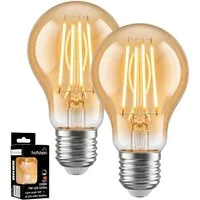 hofstein LED-Leuchtmittel 2er Set Glühbirne Extra Warmweiß dimmbar 7 Watt, E27, 2200 Kelvin, 630 Lumen, Klassisch, Filament, Amber