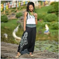 virblatt Haremshose Aladinhose Damen & Haremshose Herren, Baumwolle, Goa Hose Sommerhose Tasche mit Reißverschluss