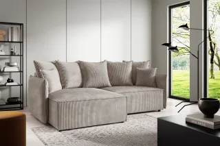 Ecksofa Schlafsofa Sofa MINEA in Stoff Poso Beige Ottomane Links