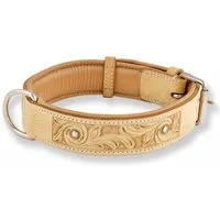 Monkimau Hunde-Halsband Hundehalsband aus Leder handgeschnitzt und 4 Kristallen, Leder