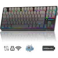 Novzep Gaming Tastatur Kabellose Mechanische Keyboard RGB Rainbow Tri-Modus Gaming-Tastatur (Kompakt 87 Tasten für Mac&Win,5 schallabsorbierende Schichten,PC)