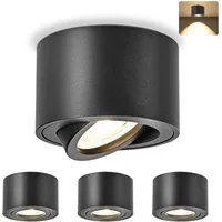 GeyouLux LED Aufbaustrahler LED Aufbauspot, Aufbaustrahler, Deckenspots Ø80x50mm Rund, Warmweiß, LED Modul 230V 30° Schwenkbar Extra Flach Aufputz Spots 4 Stück