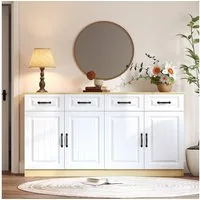 Merax Sideboard mit 4 Türen, 4 Schubladen & großem Stauraum (Küchenschrank Wohnzimmerschrank, 1 St), Kommode mit geriffeltem Design & Metallgriffen, 160 x 35 x 80 cm