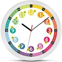 K&L Wall Art Wanduhr Regenbogen Wanduhr mit Lernzifferblatt Kinderzimmer Uhr (lautlose Kinderuhr mit Quarz Uhrwerk ohne Ticken)