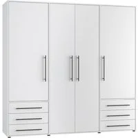 FORTE Drehtürenschrank Mokkaro, Kleiderschrank,zeitloses Design, 4 türig viel Stauraum, Schubladen, Stangengriffe, Made in Europe