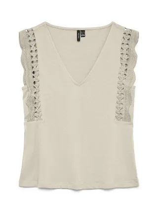 VERO MODA - VMGABBY SL V-NECK TOP JRS GA Birch - Gr. - XL
