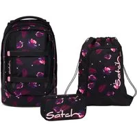 Satch Schulranzen Schulrucksack-Set PACK Mystic Nights 3-teilig (3-teilig), ergonomisch, Your-Size-System: auf Körpergröße anpassbar