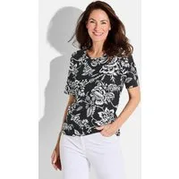 GOLDNER Print-Shirt Druckshirt mit Blütenmuster Viskoseshirt Rundhalsausschnitt und Halbarm