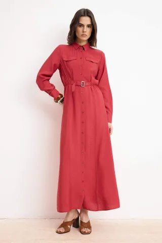 Braunes, flaches, langes, lässiges/alltagstaugliches A-Linien-Hijab-Kleid für Damen