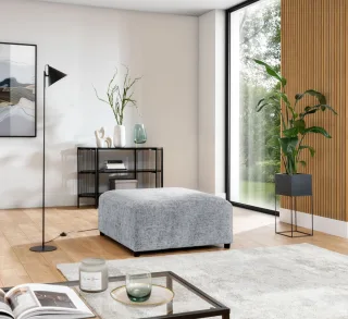 Polsterhocker Designerhocker ROMY in Stoff Enjoy Me Hellgrau