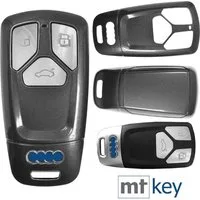 mt-key Schlüsseltasche Autoschlüssel Hardcover Schutzhülle Metallic Grau, Audi A4 A5 A6 A7 TT Q2 Q5 Q7 A8 Q8 KEYLESS SMARTKEY