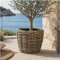 Van der Leeden Blumentopf 57x43cm Rattan Sylter Korb Drypot 60L (Stück, 1 St., Packung), Indoor & Outdoor, Rattan, 60 L, Naturprodukt, incl. Kunststoffeimer