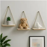 Jungengel Deko-Wandregal Vintage Hängeregal Jute Wandregal Hängeaufbewahrung Retro Look, Dekoratives Wandregal-Set 3-tlg., MDF, Juteseil, Vintage-Stil, 3-teilig, robust, dekorativ, montiert