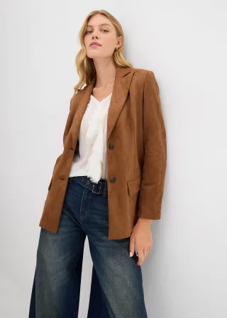 bonprix Blazer in Velourslederimitat, braun, Gr.38, Blazer aus softem Lederimitat