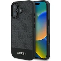 Guess Handyhülle iPhone 16 Plus Kunstleder grau mit Logo goldfarben 6,7 Zoll, Kantenschutz
