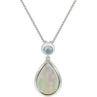 Zeeme Kette mit Anhänger Silber 925 rhodiniert 42+5cm Perlmutt weiß Topas blau