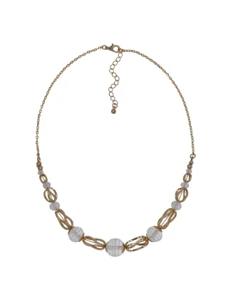 Steuer Modeschmuck Collier Metall gelb 44+5cm Kugel Glas weiß